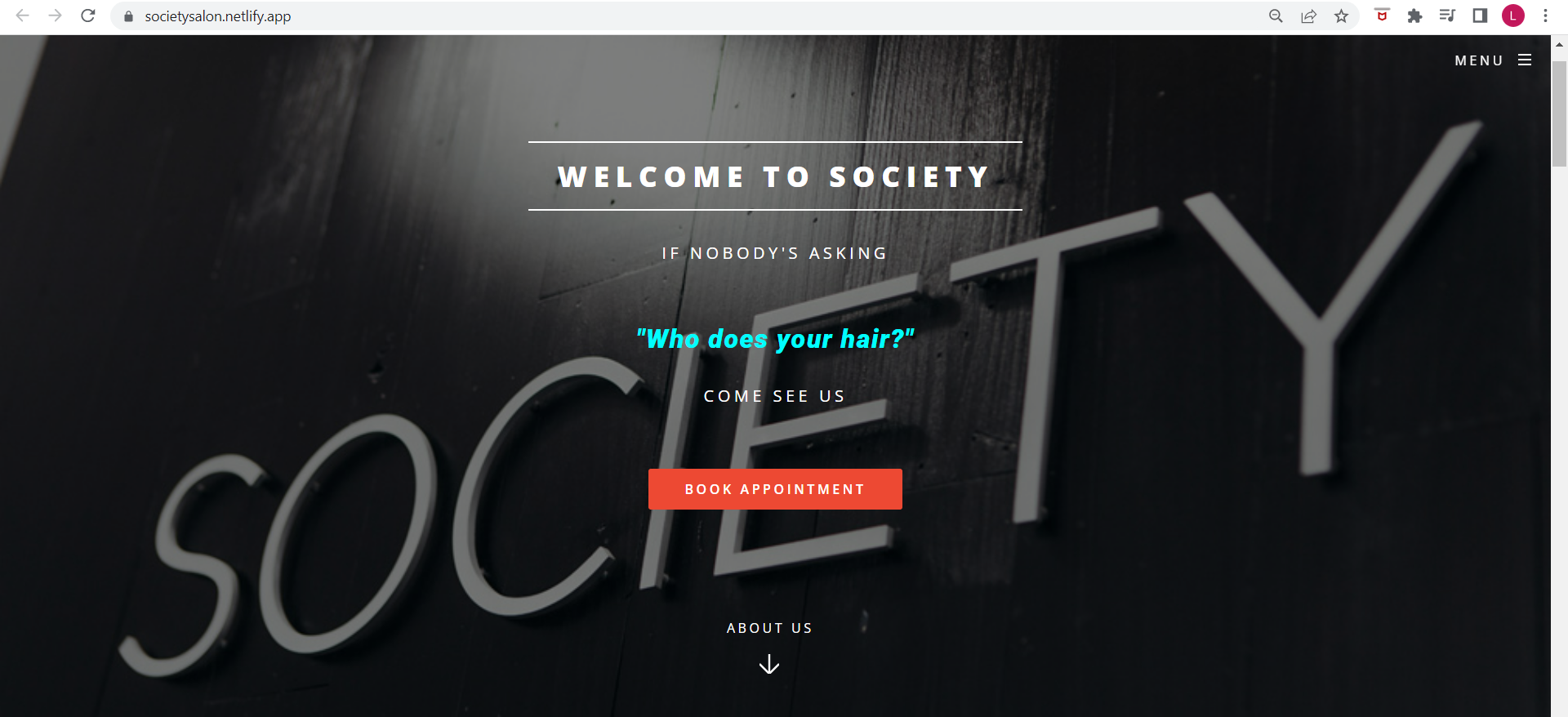 Screenshot of Society Salon's website